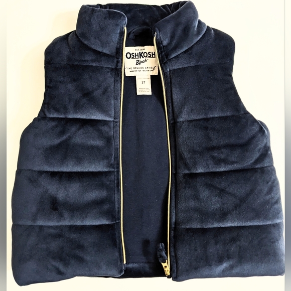 OSHKOSH B'GOSH, Navy Puffer Vest, Gold Zipper, With Pockets, Size 3T. - Picture 3 of 8